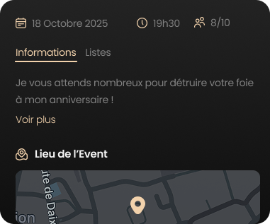 Application pour organiser une soirée – récapitulatif clair de toute l’organisation